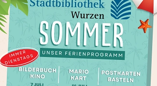 Übersichtsplakat in Form eines Handtuchs am Strand mit 7 Terminen und QR Code