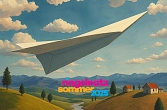 Papierflieger über Landschaft