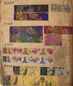 Teppichentwurf Dessin 9108 A in verschiedenen Ausführungen, Emmy Seyfried, Musterbuch Wurzener Teppich- und Veloursfabrik (Des. Nr. 8000–9520, 1912–1925) © KulturBetrieb Wurzen